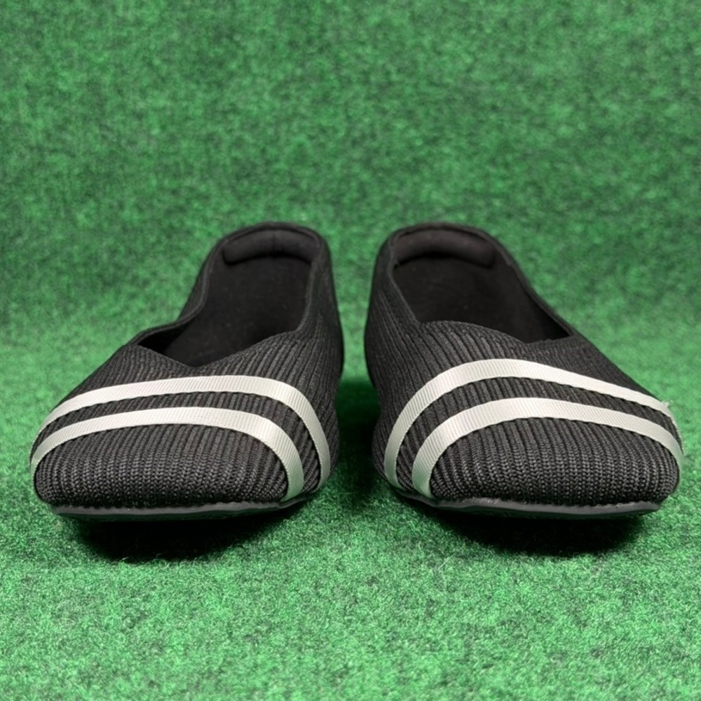 Vivaia Black Ribbed Knit Pointed Toe Flats Womens 11 Silver Stripe Accent EU 43 - Picture 4 of 9